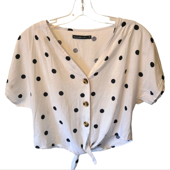 ABERCROMBIE AND FITCH Linen Blend Cropped Polka Dot Top Size XS - Picture 1 of 10